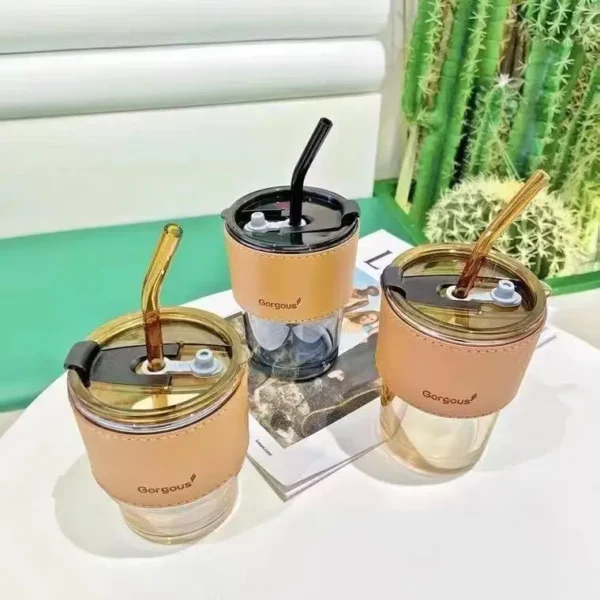 Popular Mini Fresh Bamboo Cups with Covers, Dual Use, Eco-Friendly Glass Straw Water Coffee Mugs with High Thermal Insulation