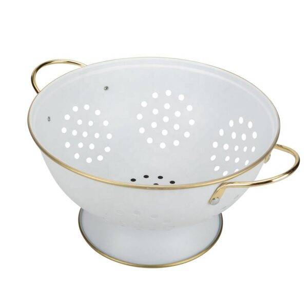 Kitchen metal powder-coated enamel fruit and vegetable washing basket strainer colander with handle - Image 3