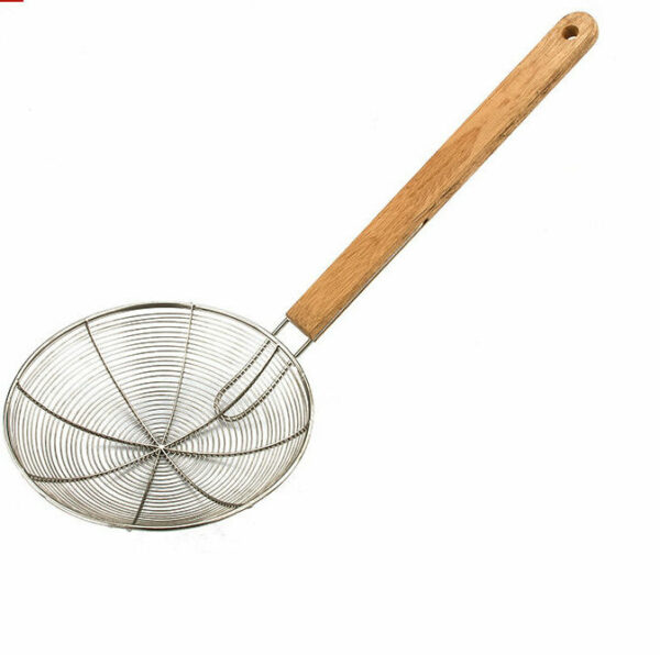 S/S wire skimmer, long wooden handle, wholesale kitchen supplies