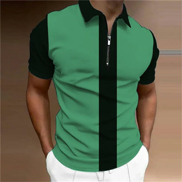 Men's Turn-down Collar Zipper Polo Pour Hommes Shirts for Men in Solid Color Short Sleeves - Image 4