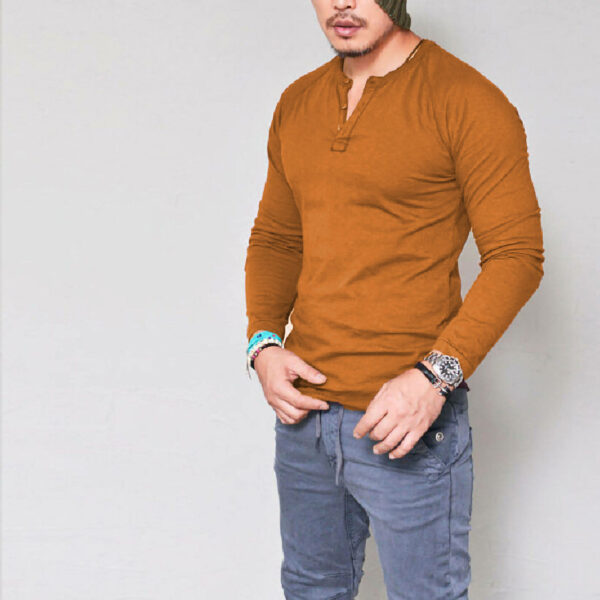 Brand New Discount Bulk Men's Long Sleeve Raglan T-Shirt with Three Buttons Henley Design - Image 5