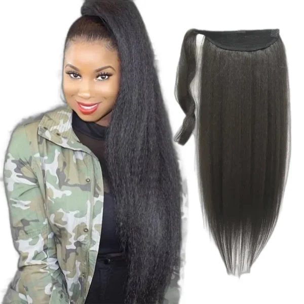 Newest 30 Inch Synthetic Cheval Hairpiece Magic Tie Yaki Kinky Straight Hair Wrap Around Ponytails Novelties - Image 3