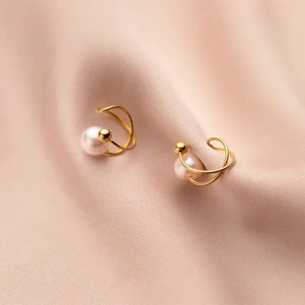 Jewelry minimalist 14k gold-plated pearl ear cuff earrings, non-piercing, made of 925 sterling silver