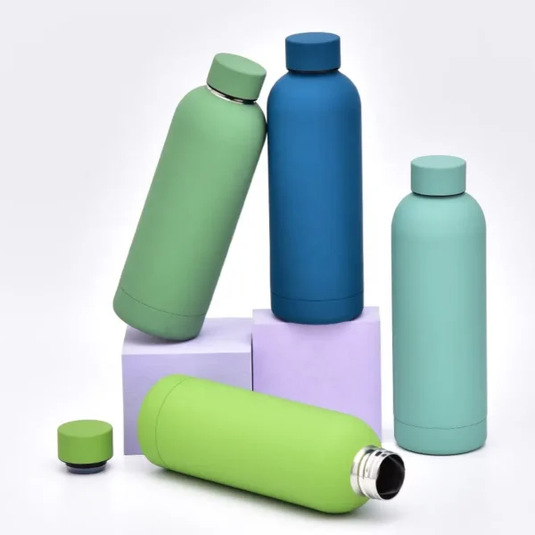 Skin-coating metal sports water bottle with double wall insulation and vacuum flask made of stainless steel