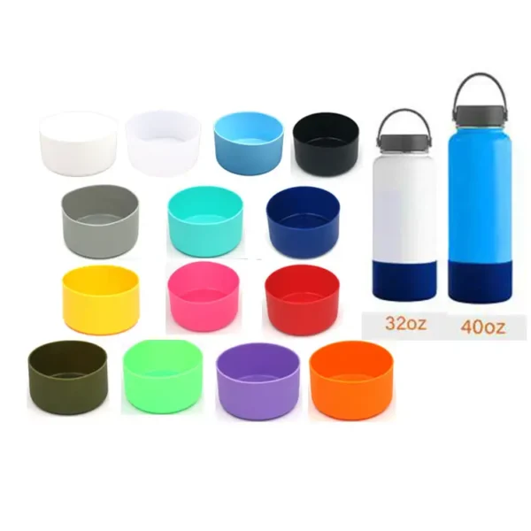 A popular 12-64-ounce BPA-free silicone water bottle bottom sleeve cover for HydroFlask that prevents slipping