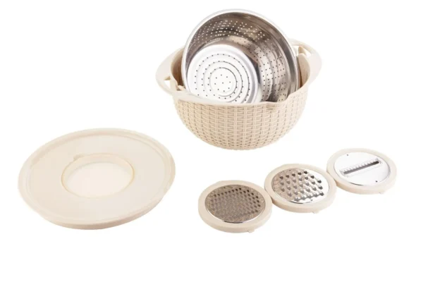 Modern 4-in-1 Kitchen Food Strainers with Multiple Uses: Multipurpose Steel Colander Bowl Sets Stackable Plastic Grater Rice Bowl Accessory - Image 3