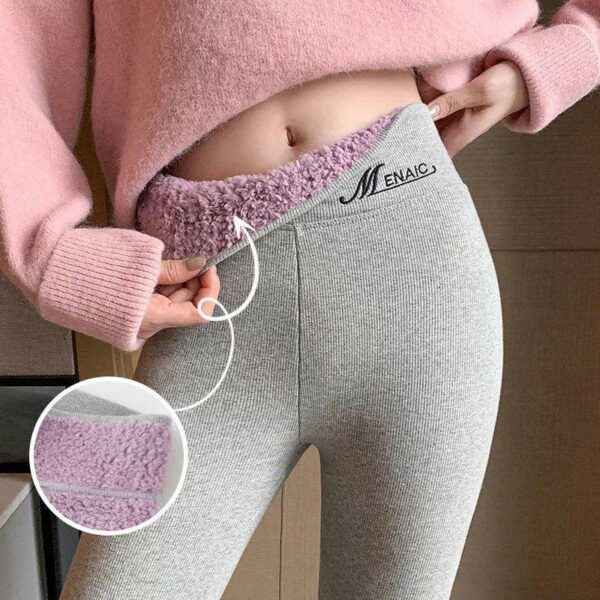 Winter Fashion Vertical Stripes Thin Leg Fleece Fuzzy Warm Women Leggings Super Thick Plush Thermal Pants Tights - Image 4