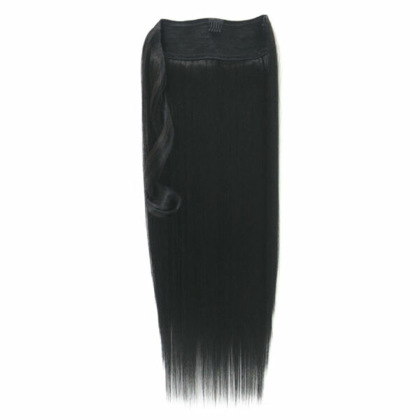 Black Women's Silky Perruque Natural Warp Around Synthetic Hair Ponytail with Long Straight Clip - Image 7