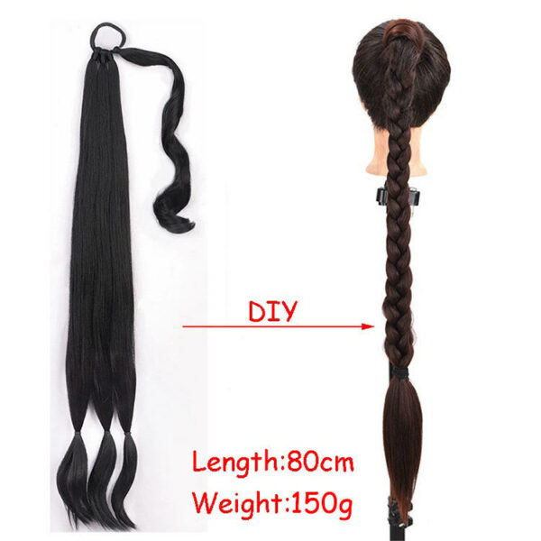 Wholesale Black Hairpiece Pony Tail with Hair Tie, High Temperature Fiber Synthetic Braided Ponytail Extensions - Image 4