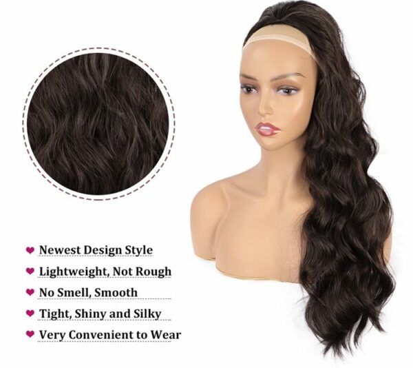 Heat-resistant brown synthetic ponytails with drawstrings for women, featuring a robust water body wave headpiece - Image 6