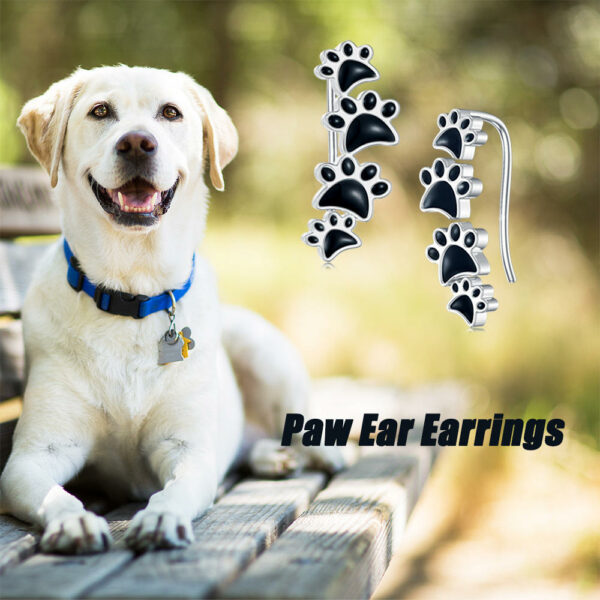 Exquisite 925 Sterling Silver Ear Climbers Adorable Pet Paw Dog Print Cuff Earrings - Image 3