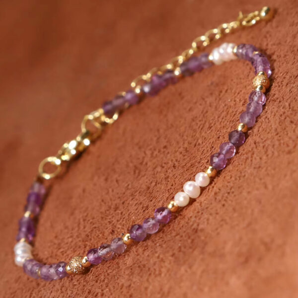 Top-Notch Original Artwork Girls' Faceted Beaded Simple Thin Bracelet with Freshwater Pearl Amethyst Gemstone - Image 3