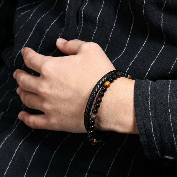 Fresh arrivals Men's hand-woven leather bracelet with natural volcanic stone beads, designed in both European and American styles