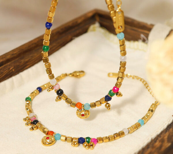 New Fashion Waterproof Stainless Steel Geometric Beads Plated 18k Gold Beaded Bracelet Jewelry Summertime Necklace