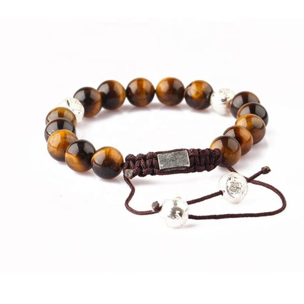 Fashion Handmade bracelet Natural 8mm Tiger Eye Stone Beads Adjustable Macrame Beaded Bracelet for men - Image 3