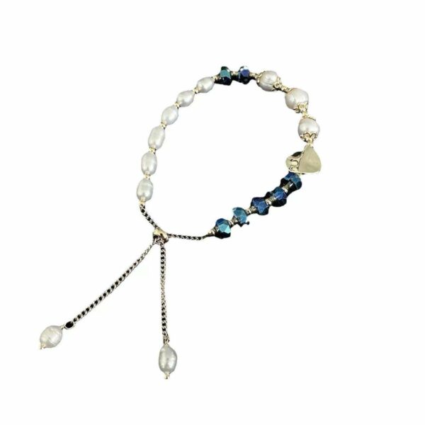 Unusual Blue Crystal Freshwater Pearl Bracelet Elegant Baroque Beaded Bracelet with Unique Design - Image 3