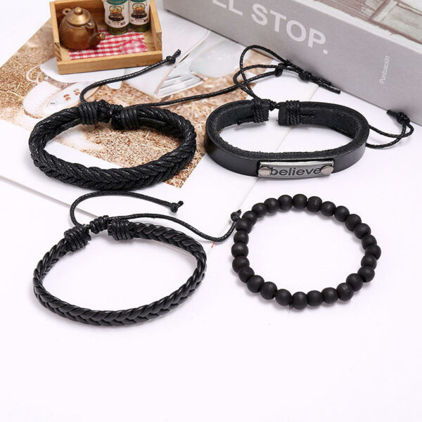 Four-piece Beaded Bracelet Set in Black and Volcanic Stone, Ideal for Teen Girls and Boys, Perfect for Gift-Giving and Parties - Image 4