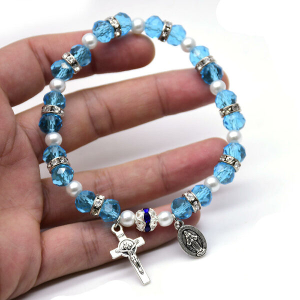 Women's Stretch Rosary Bracelet with Beads, Miraculous Medal, and Crucifix on Sale