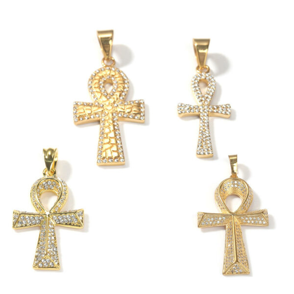 Trendy Fashion Long Sweater Chain Iced Out Zircon Necklace - Hot Selling Cross Necklace Genuine Ankh Cross Pendant plated in gold - Image 3