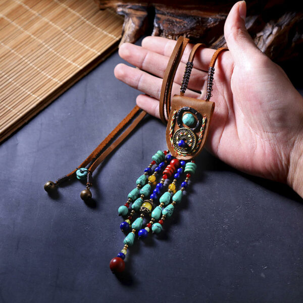 Handmade Sweater Chain in an Ethnic Style: Simple, Long Necklace with Antique Clothes Pendant - Image 3