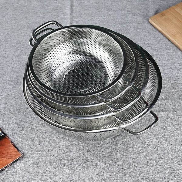 Stainless Steel Anti-Corrosion Metal Durable Vegetable Fruit Round Colanders & Strainer, Factory Bulk Sale for Home Use