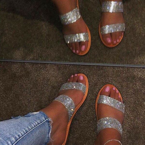 Women's Summer Sandals  Ladies Flat Sandals with Sparkles, Jelly Shoes for Fashion, Plus Size Beach Sandals for Women