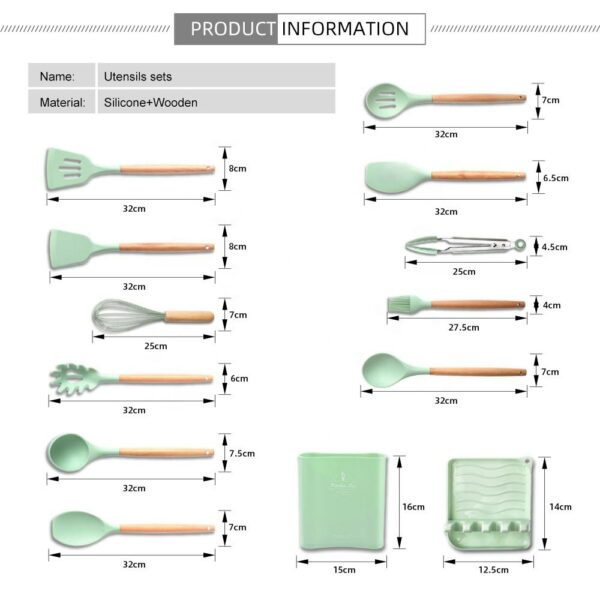 Food Grade 13 Components Multipurpose Kitchen Utensil Set with Holder: Nonstick Cooking Utensils that Resist Heat - Image 6