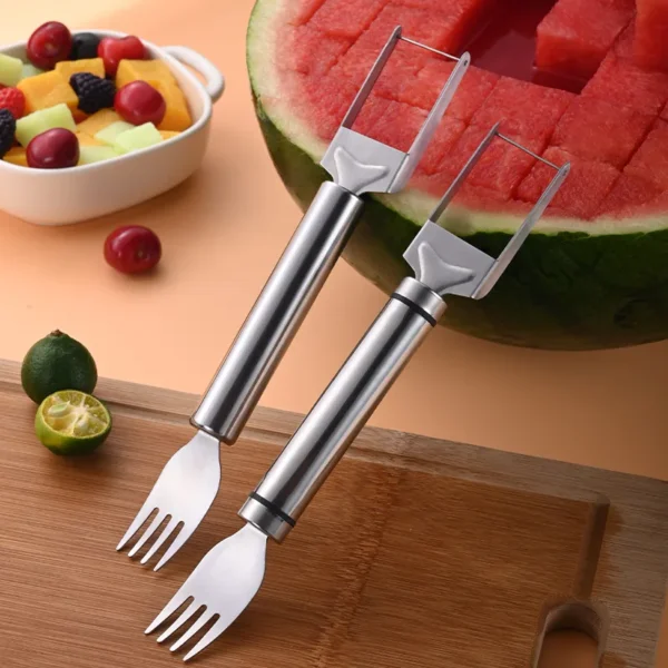 Hot  summer multipurpose 2 in 1 watermelon fruit knife, stainless steel fork, and watermelon cutter are new products. - Image 3