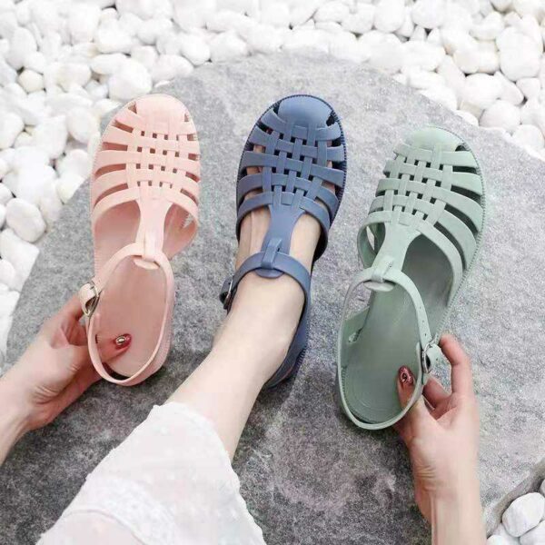 Summer Sandal Jelly Shoes for Women with Low Spring Soft Slip-On Plastic PVC Outdoor Casual Lady Sandal Shoes - Image 4