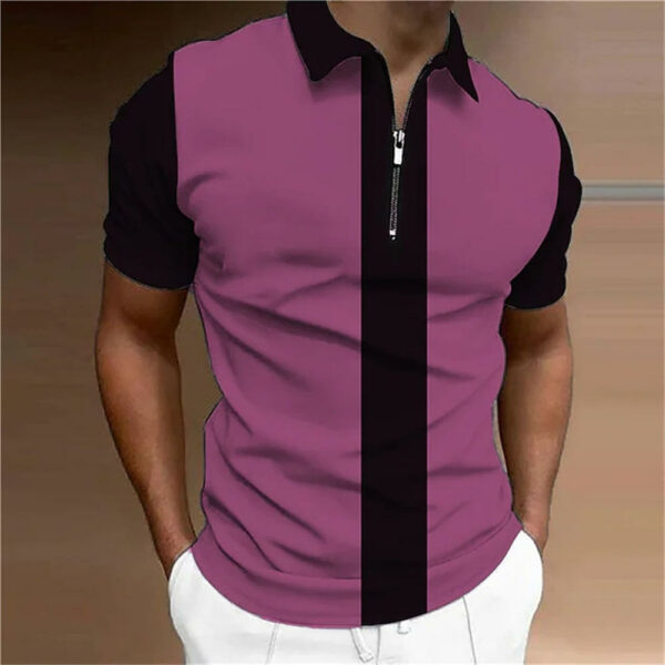 Men's Turn-down Collar Zipper Polo Pour Hommes Shirts for Men in Solid Color Short Sleeves - Image 5