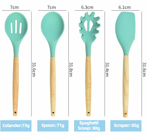 BPA-free nonstick wooden kitchen utensils in a wholesale silicone cooking set with a holder. - Image 5