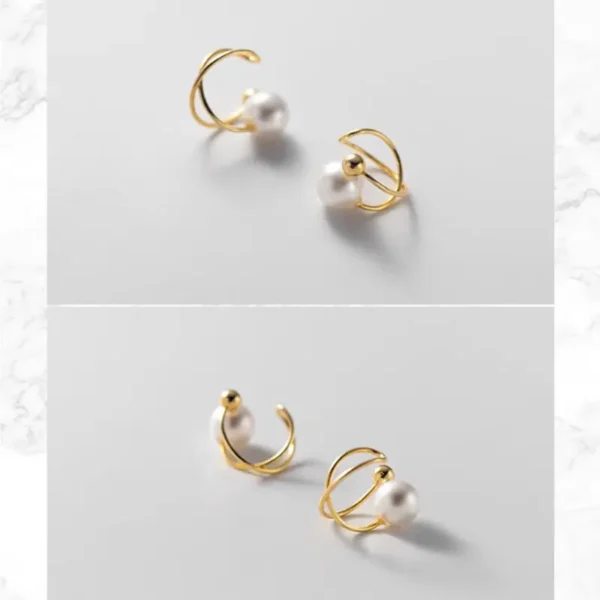 Jewelry minimalist 14k gold-plated pearl ear cuff earrings, non-piercing, made of 925 sterling silver - Image 5