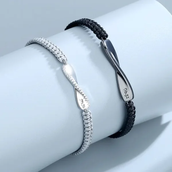 Black Gray Infinite String Woven Braided Bracelet for Charm Couple Friendship, Lucky Jewelry for Men and Women