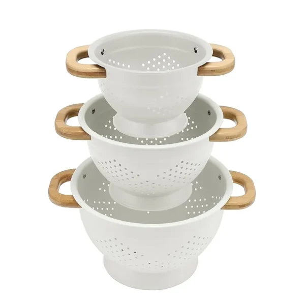 Folding Colander Strainer with wooden handle for kitchen, space-saving and collapsible. - Image 5