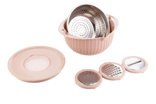 Modern 4-in-1 Kitchen Food Strainers with Multiple Uses: Multipurpose Steel Colander Bowl Sets Stackable Plastic Grater Rice Bowl Accessory - Image 4