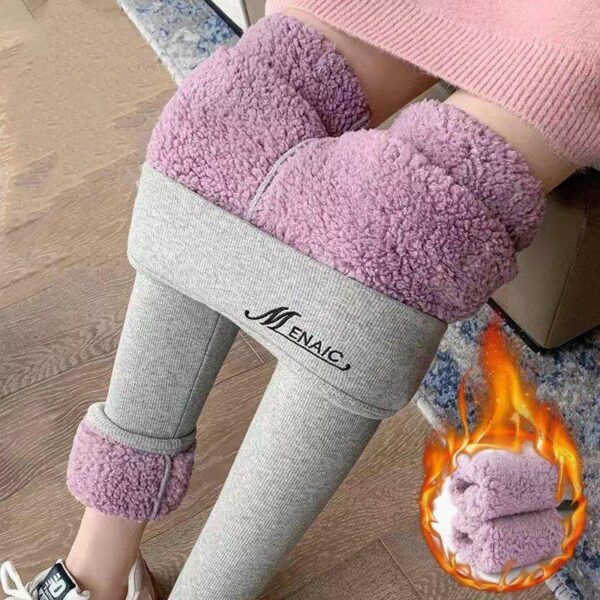 Winter Fashion Vertical Stripes Thin Leg Fleece Fuzzy Warm Women Leggings Super Thick Plush Thermal Pants Tights - Image 5