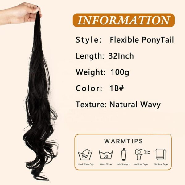 For everyday use, women can choose 32-inch custom-colored, 100-piece flexible wrap-around long curly synthetic wavy ponytail hair extensions. - Image 5