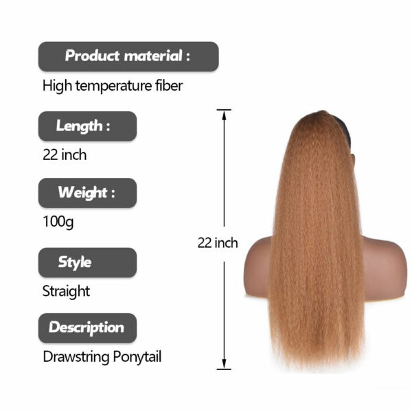 Wholesale 22-inch Long Straight Synthetic Drawstring Ponytail Hair Extension Hairpiece with Natural Soft Clip in - Image 4