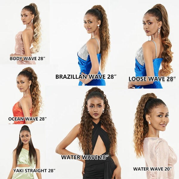 Drawstring Extensions for Brazilian Curly Afro Natural Hairpieces in Bulk, Excellent Quality Synthetic Ponytail Hair Ponytails