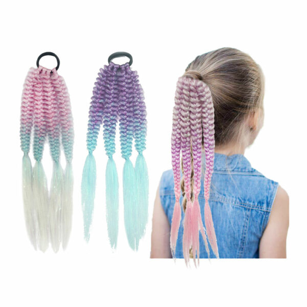 Synthetic Hair Extensions, 20-inch Handmade Kids Ombre Braids Bubble Hairpieces, Wholesale Kids' Ponytails - Image 5