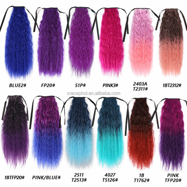 Wholesale Synthetic Pony Tail Headpiece Extensions with Long Curly Synthetic Fluffy Corn Wavy Hair Piece Girls' Drawstring Ponytail - Image 5