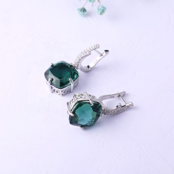 Women's Solid 925 Sterling Silver Jewelry - Classic Green Nano Emerald Drop Earrings - Hot Selling - Image 2