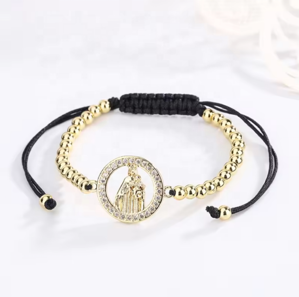 Inventive Niche Black Hand-Braided Rope Adjustable Size Gold Stainless Steel Catholic Beaded Bracelet for Men and Women - Image 5