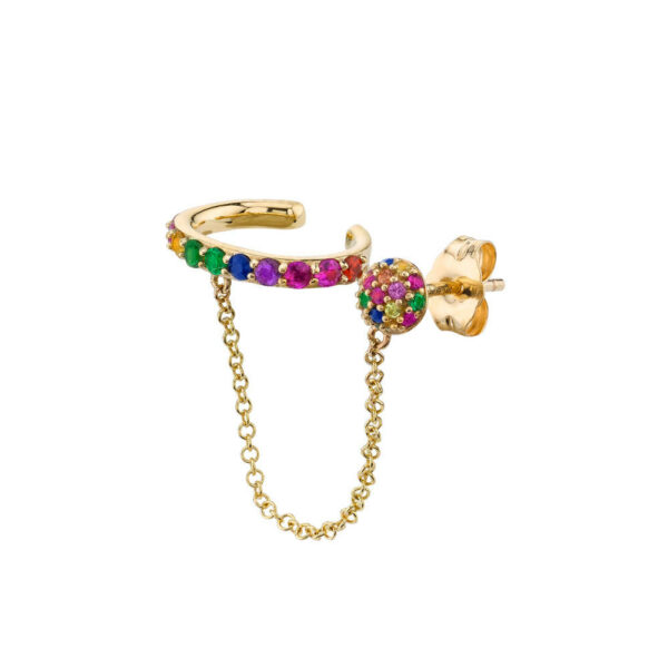 Woman's exquisite jewelry with a rainbow-colored chain cuff plated with gemnel gold. - Image 4