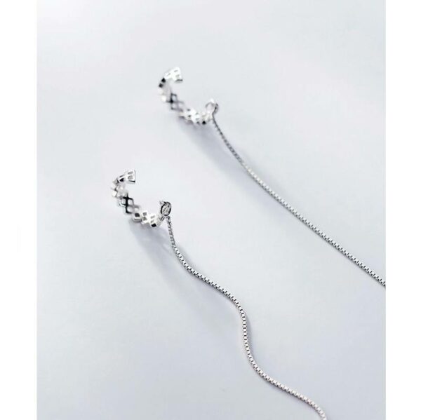 Minimalist Ear Cuffs: 925 Sterling Silver Geometric Shape Long Chain Clip on Earrings Fine Jewelry for Women - Image 5