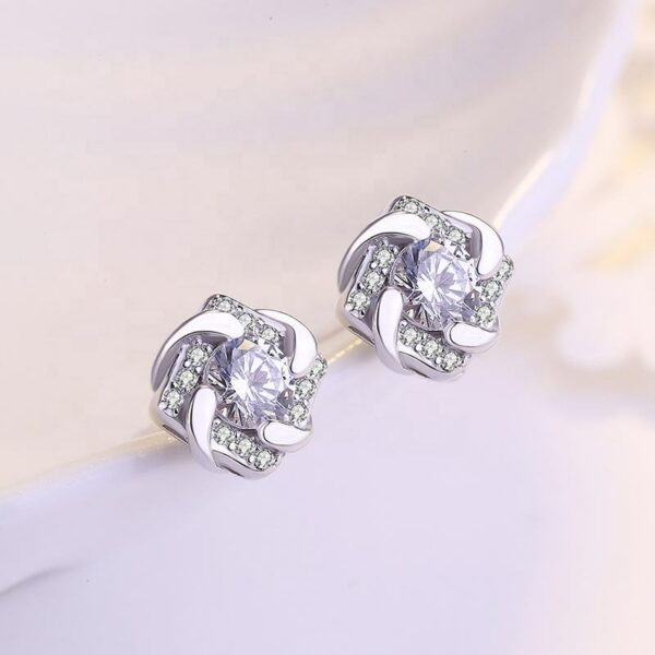 EC56 Cheap Fine Jewelry Flower floral Earrings Square Zircon Fancy Jewelry Cheap Spinning zircon ear studs of eternal love - Image 5