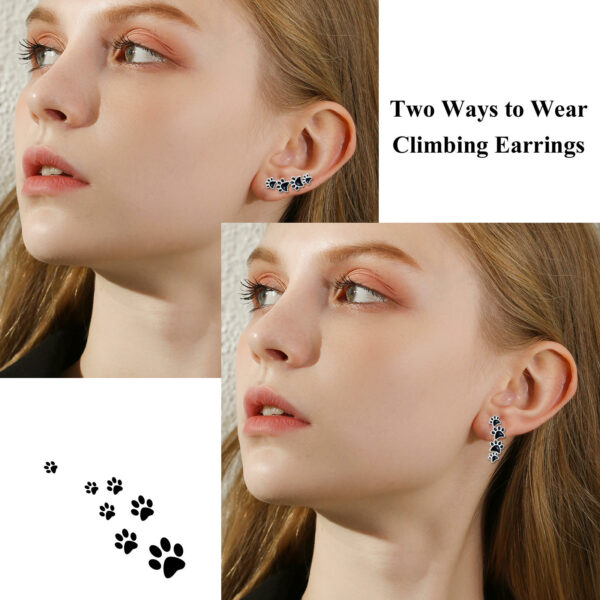 Exquisite 925 Sterling Silver Ear Climbers Adorable Pet Paw Dog Print Cuff Earrings - Image 4