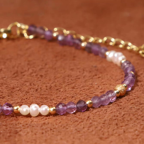 Top-Notch Original Artwork Girls' Faceted Beaded Simple Thin Bracelet with Freshwater Pearl Amethyst Gemstone - Image 4