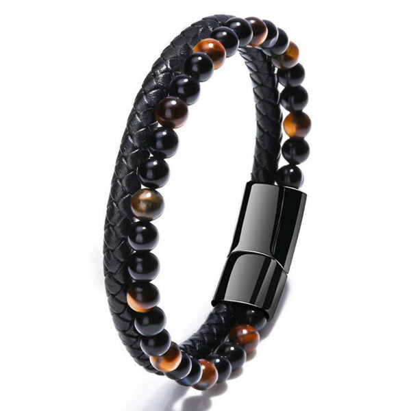 Fresh arrivals Men's hand-woven leather bracelet with natural volcanic stone beads, designed in both European and American styles - Image 5