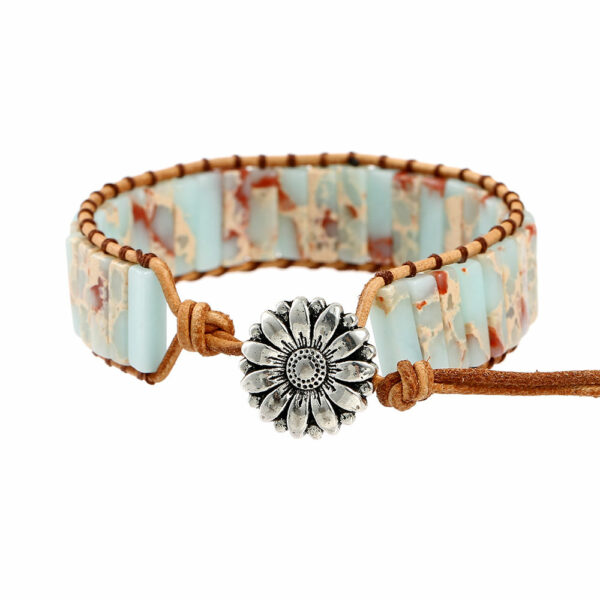 Birthday presents for women that are wrapped in leather tubes and feature a bohemian, imperial jasper beaded charm bracelet - Image 5